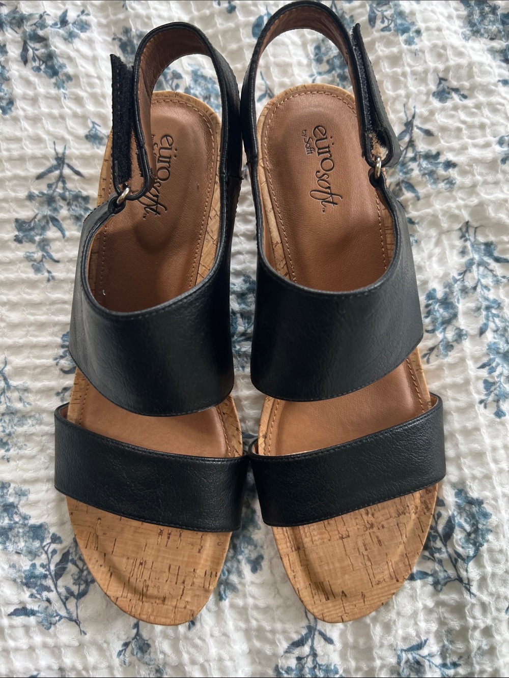 Eurosoft by Soft Black Cork Wedge Sandals for Women